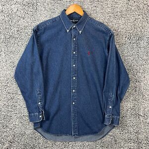 Vintage Polo Ralph Lauren Shirt Mens Large Blue Thick Denim Button Up